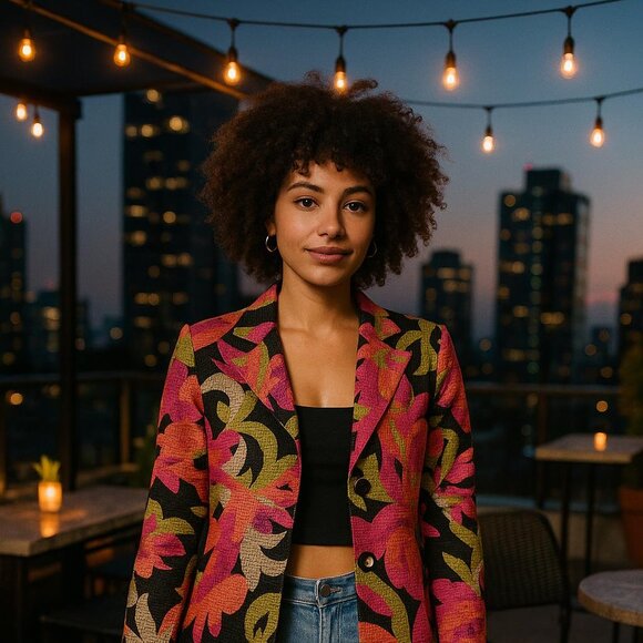 Trina Turk Floral-Print Mid-Length Jacket Women's Size 2 Like New condition - Picture 1 of 16